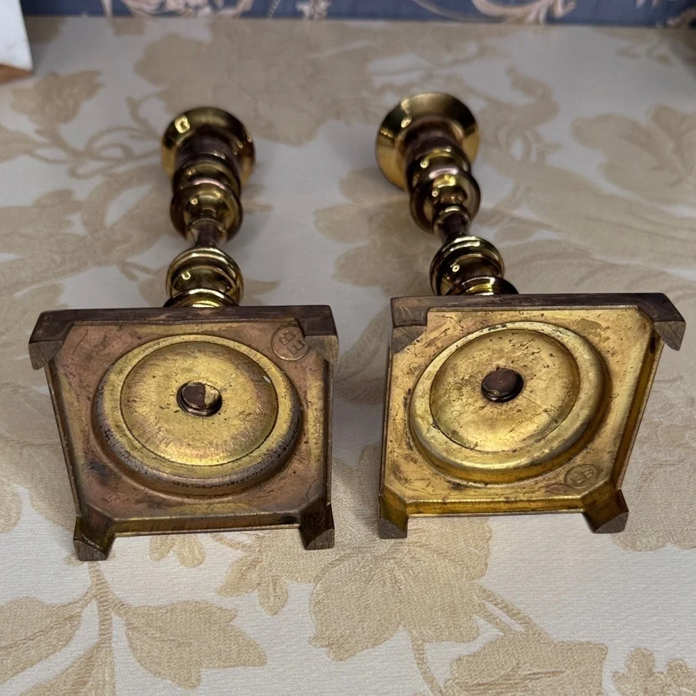 Vintage Estate Solid Brass Candlestick Holders (Pair)